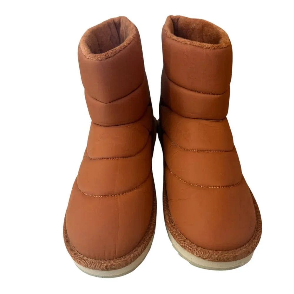 Lands End Puffer Padded Slip On Cognac Brown Ankle Snow Winter Boots Women's 9B